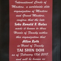 International Circle of Masters recognize Allen Roth as Soke Tai Shin Doh