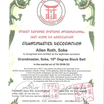 GM Gary Dill 10th dan certification of Allen Roth